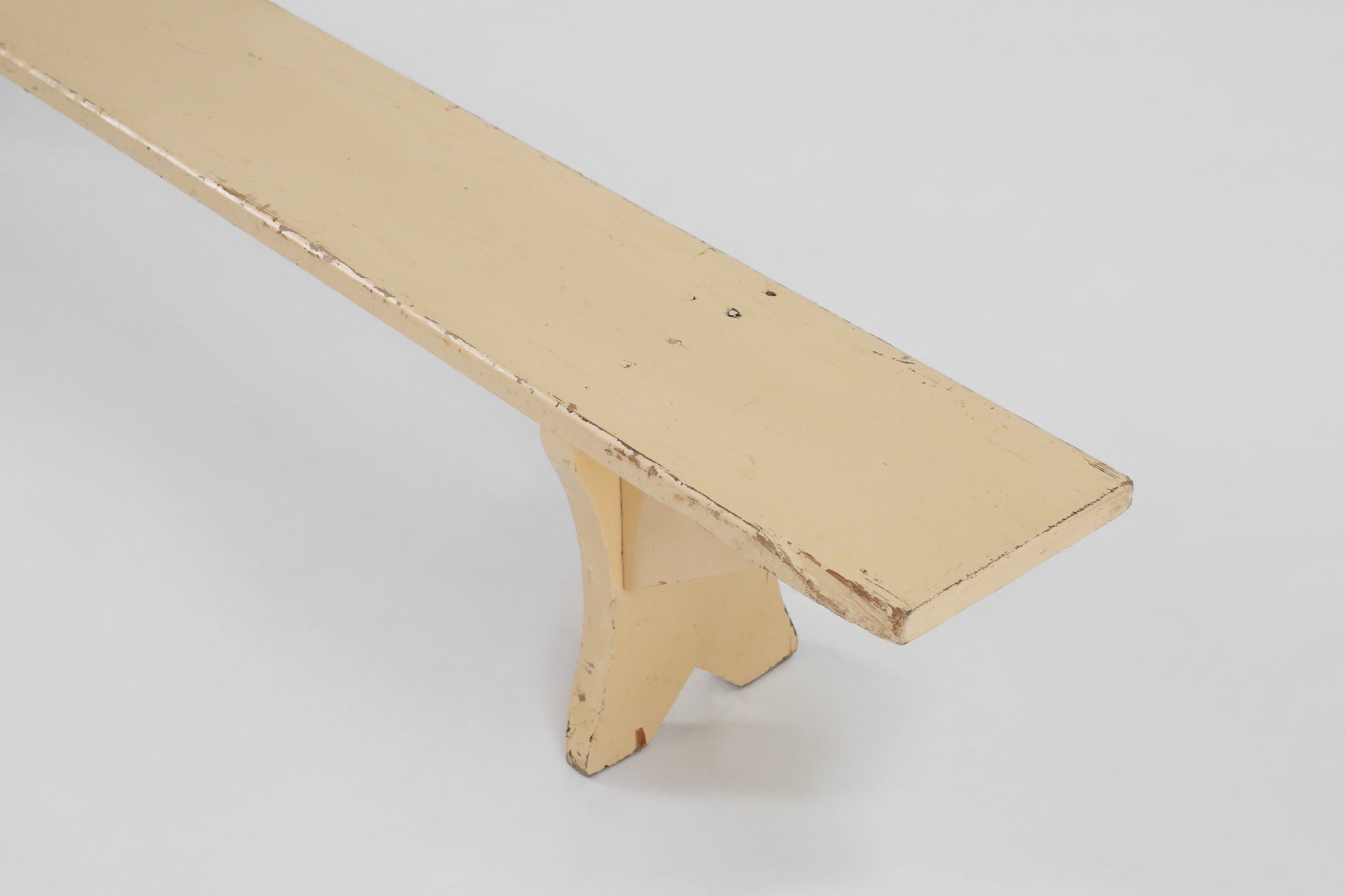 Elegant rustic beige wooden bench with nice patina, France ca. 1900thumbnail